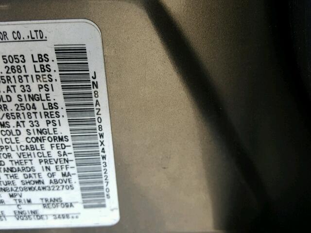 JN8AZ08WX4W322705 - 2004 NISSAN MURANO SL BROWN photo 10