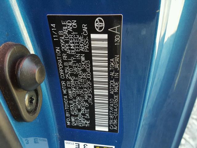 JTKJF5C72FJ004023 - 2015 TOYOTA SCION TC 蓝色 照片 10