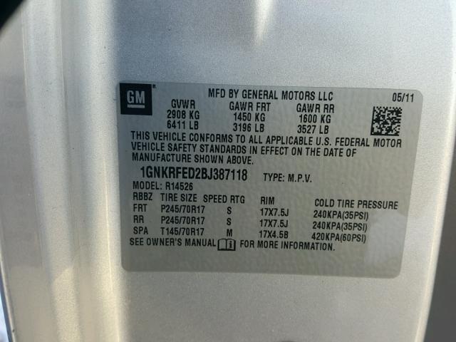 1GNKRFED2BJ387118 - 2011 CHEVROLET TRAVERSE L SILVER photo 10