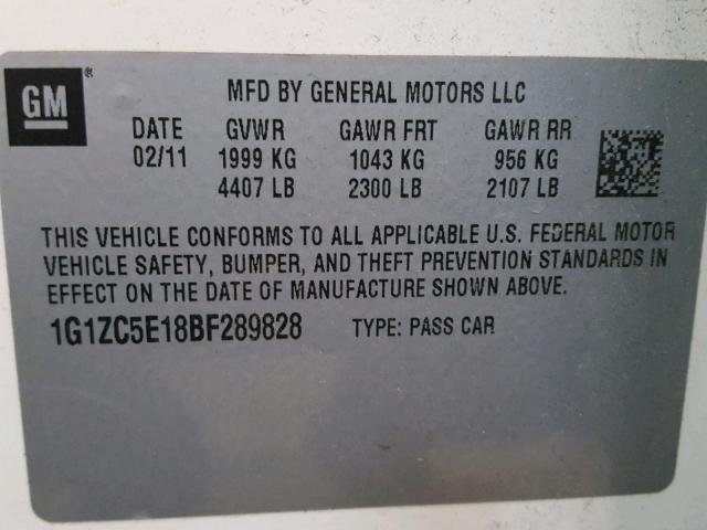 1G1ZC5E18BF289828 - 2011 CHEVROLET MALIBU 1LT WHITE photo 10