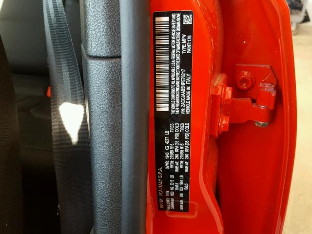 ZACCJAAB5HPE76217 - 2017 JEEP RENEGADE S ORANGE photo 10