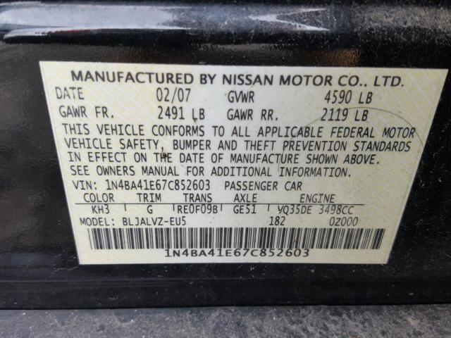 1N4BA41E67C852603 - 2007 NISSAN MAXIMA SE BLACK photo 10