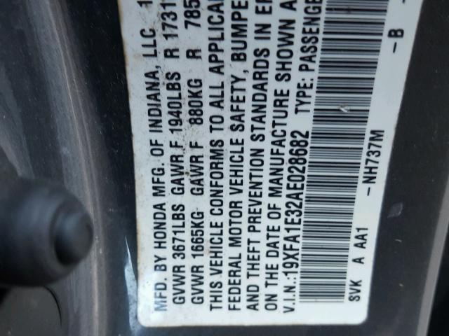 19XFA1E32AE028682 - 2010 HONDA CIVIC VP GRAY photo 10