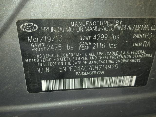 5NPEC4AC7DH714925 - 2013 HYUNDAI SONATA SE SILVER photo 10