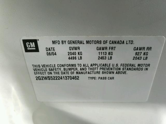 2G2WS522241370462 - 2004 PONTIAC GRAND PRIX 白色 照片 10