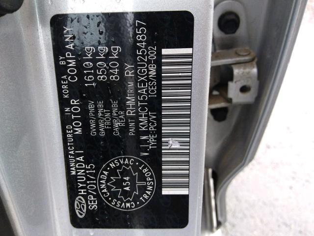 KMHCT5AEXGU254857 - 2016 HYUNDAI ACCENT SE SILVER photo 9