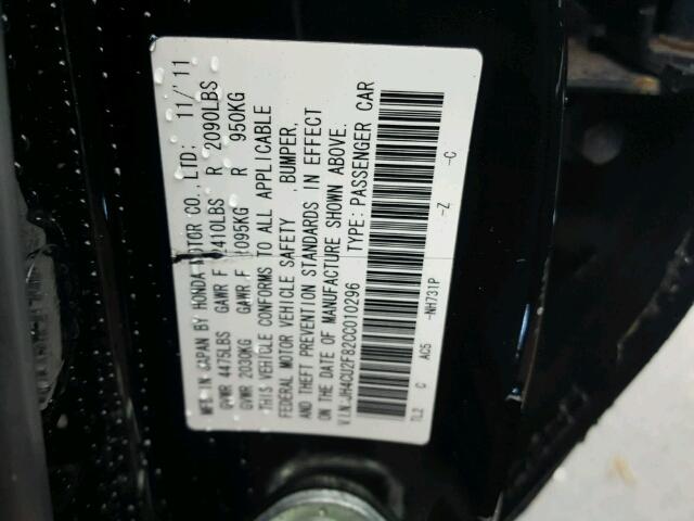 JH4CU2F82CC010296 - 2012 ACURA TSX SE BLACK photo 10