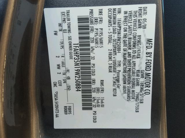 1FAHP35N19W250884 - 2009 FORD FOCUS SE GRAY photo 10