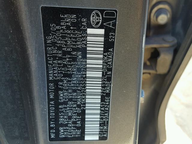 2T1KR32E55C487086 - 2005 TOYOTA MATRIX GRAY photo 10