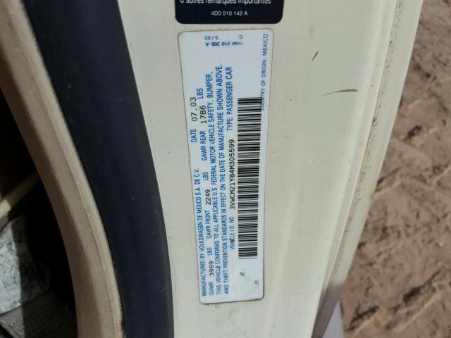 3VWCM21Y84M305599 - 2004 VOLKSWAGEN NEW BEETLE 奶油色 照片 10