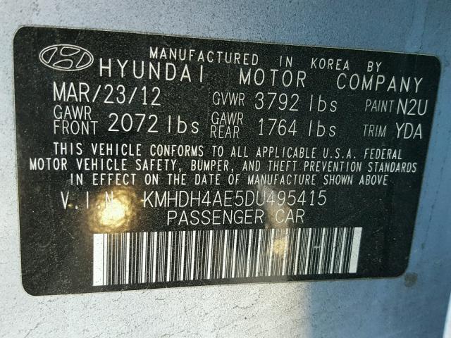 KMHDH4AE5DU495415 - 2013 HYUNDAI ELANTRA GL BLUE photo 10