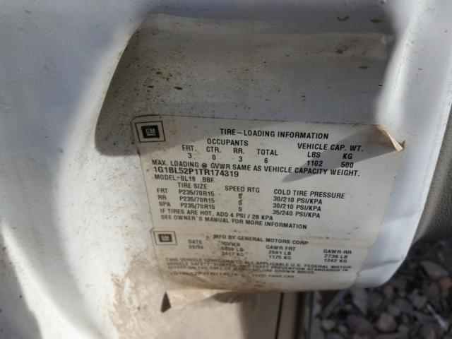 1G1BL52P1TR174319 - 1996 CHEVROLET CAPRICE CL 白色 照片 10