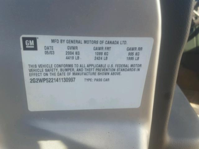 2G2WP522141130997 - 2004 PONTIAC GRAND PRIX SILVER photo 10