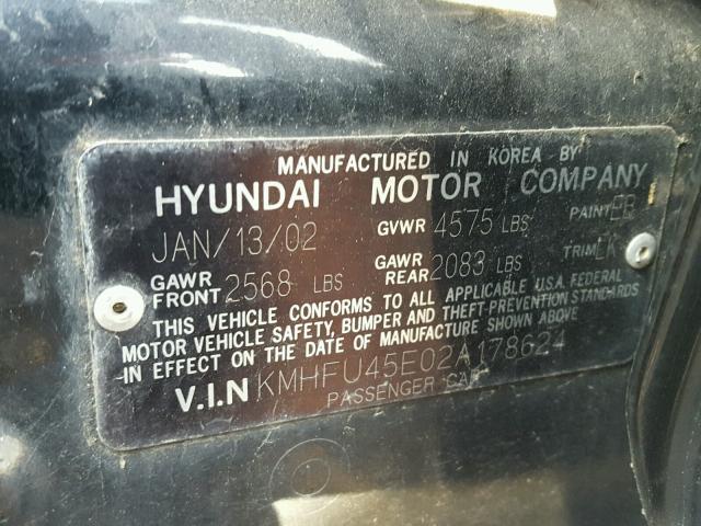 KMHFU45E02A178624 - 2002 HYUNDAI XG 350 BLACK photo 10