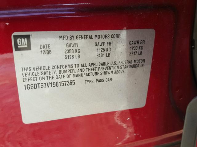 1G6DT57V190157365 - 2009 CADILLAC CTS HI FEA RED photo 10