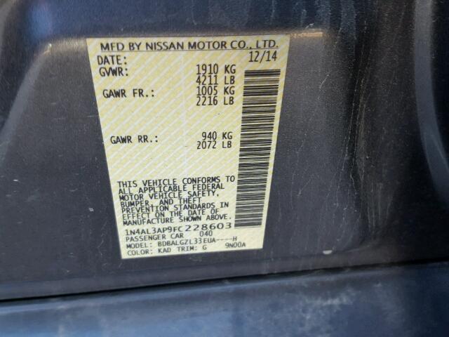 1N4AL3AP9FC228603 - 2015 NISSAN ALTIMA 2.5 GRAY photo 10