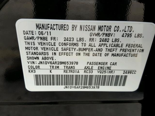 JN1DV6AR2BM653978 - 2011 INFINITI G25 BLACK photo 10