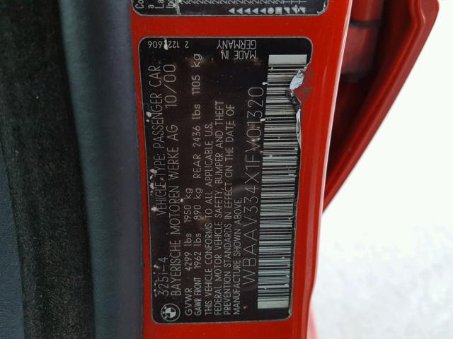 WBAAV334X1FV01320 - 2001 BMW 325 I RED photo 10