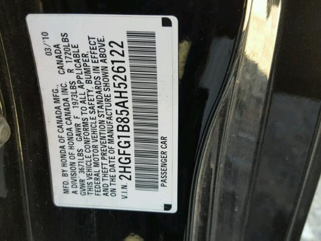 2HGFG1B85AH526122 - 2010 HONDA CIVIC EX 黑色 照片 10