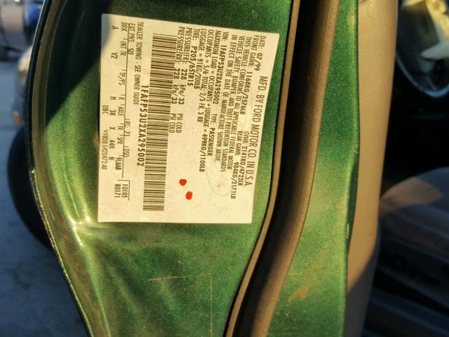 1FAFP53U2XA295002 - 1999 FORD TAURUS SE GREEN photo 10