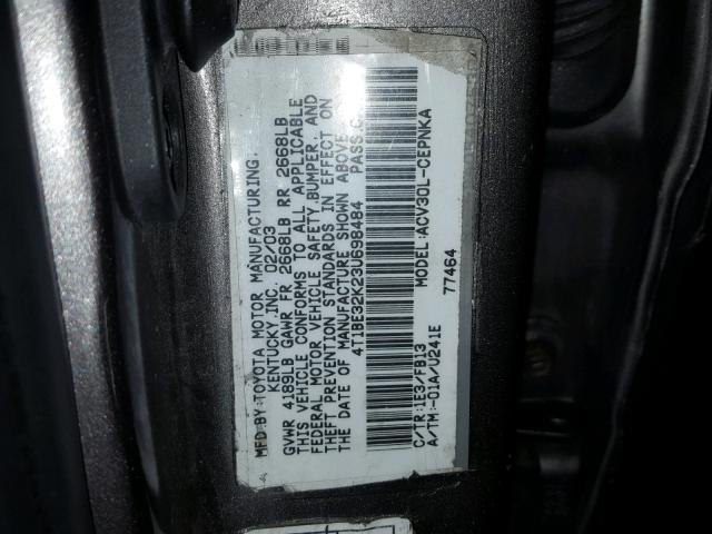 4T1BE32K23U698484 - 2003 TOYOTA CAMRY LE SILVER photo 10