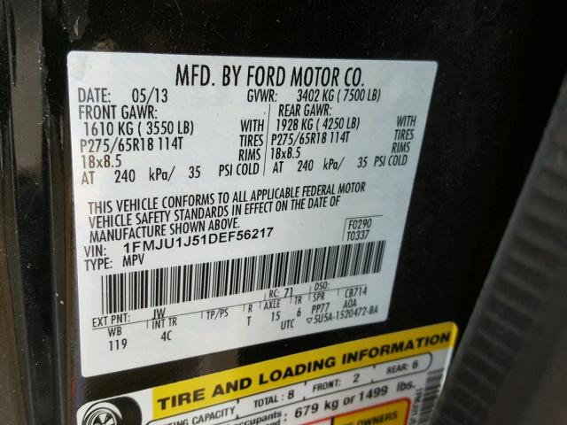 1FMJU1J51DEF56217 - 2013 FORD EXPEDITION BLACK photo 10