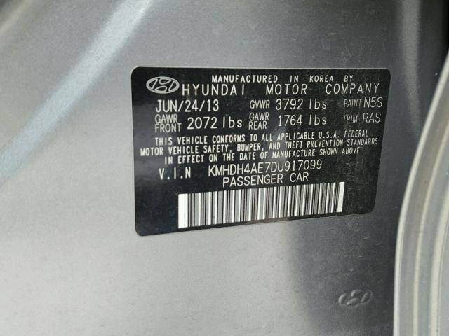 KMHDH4AE7DU917099 - 2013 HYUNDAI ELANTRA GL GRAY photo 10