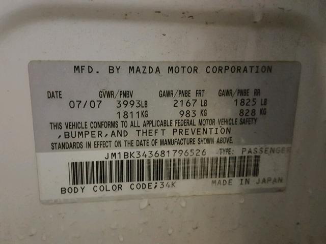 JM1BK343681796526 - 2008 MAZDA 3 HATCHBAC YELLOW photo 10