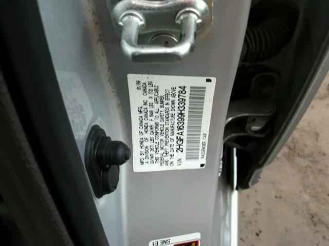 2HGFA16399H339784 - 2009 HONDA CIVIC VP SILVER photo 10