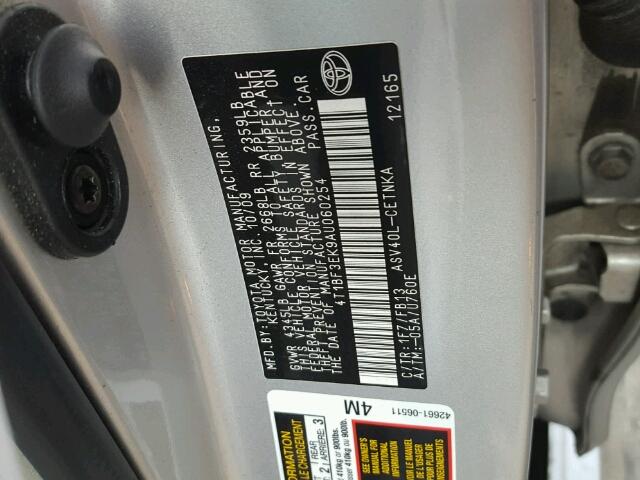 4T1BF3EK9AU060254 - 2010 TOYOTA CAMRY BASE SILVER photo 10