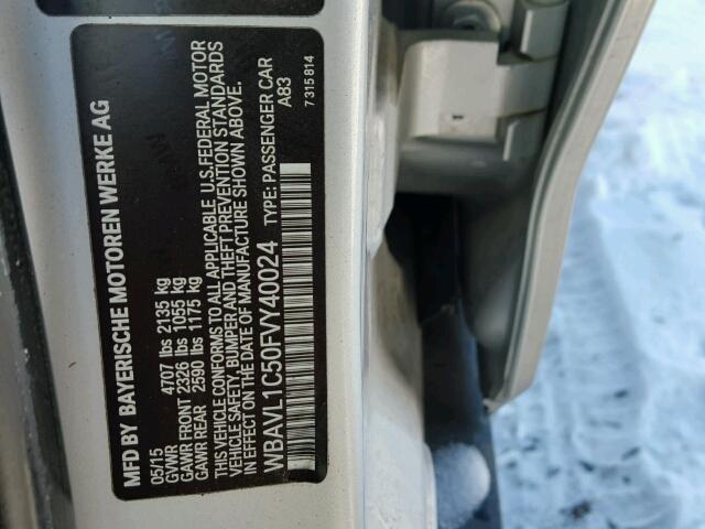 WBAVL1C50FVY40024 - 2015 BMW X1 XDRIVE2 SILVER photo 10