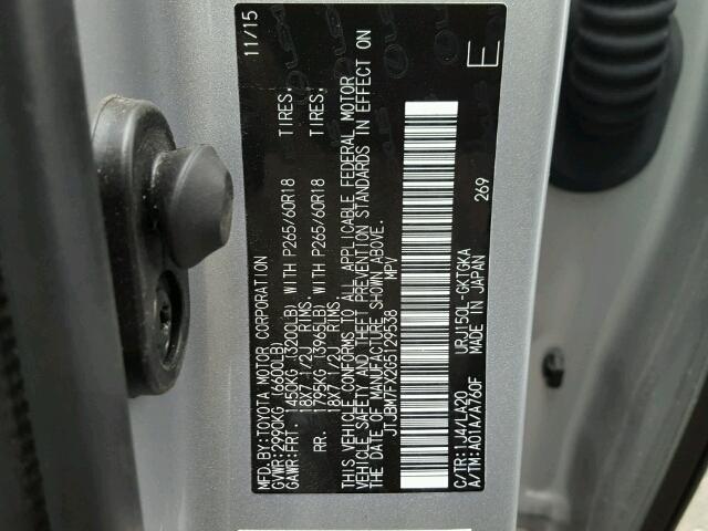 JTJBM7FX2G5129538 - 2016 LEXUS GX BASE SILVER photo 10