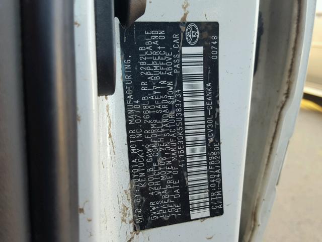 4T1BE30K55U383734 - 2005 TOYOTA CAMRY LE თეთრი ფოტო 10