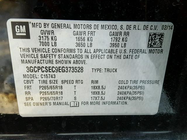 3GCPCSEC9EG373528 - 2014 CHEVROLET SILVERADO BLACK photo 10