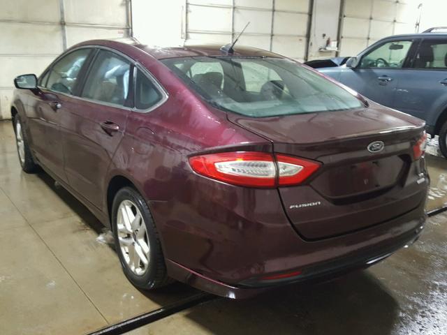 3FA6P0HR8DR118804 - 2013 FORD FUSION SE BURGUNDY photo 3