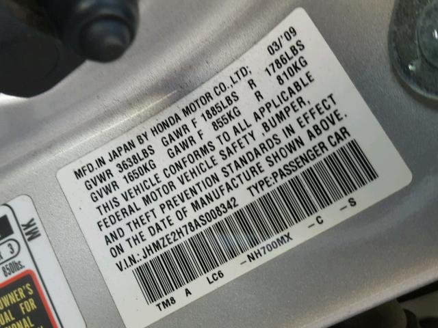 JHMZE2H78AS008342 - 2010 HONDA INSIGHT EX SILVER photo 10