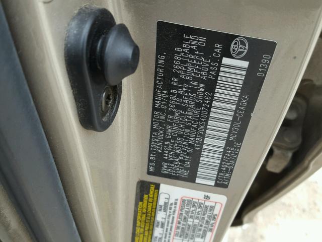 4T1BF30K54U072462 - 2004 TOYOTA CAMRY LE 金色 照片 10