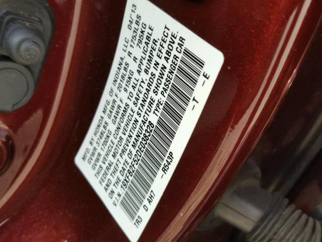 19XFB2F52DE038328 - 2013 HONDA CIVIC LX MAROON photo 10