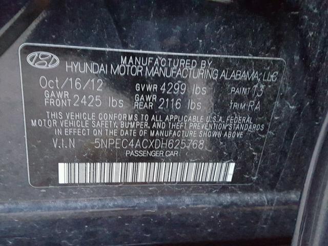 5NPEC4ACXDH625768 - 2013 HYUNDAI SONATA SE BLACK photo 10