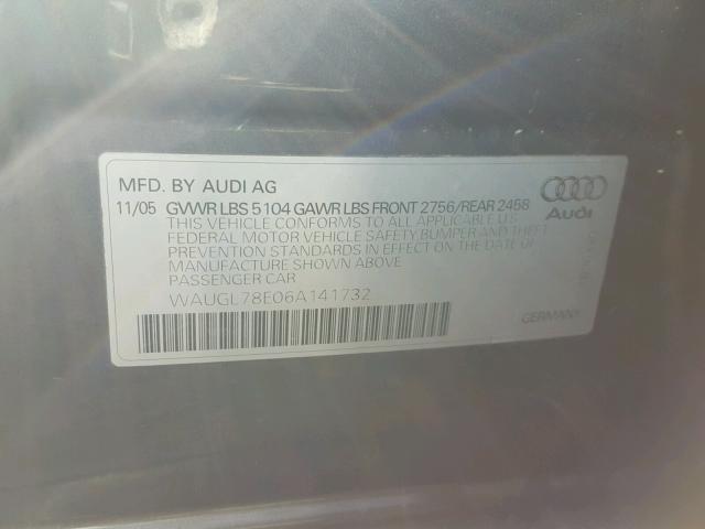 WAUGL78E06A141732 - 2006 AUDI S4 QUATTRO GRAY photo 10