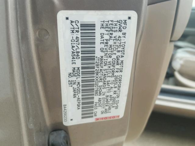 JT2BF28KXX0207880 - 1999 TOYOTA CAMRY LE GRAY photo 10