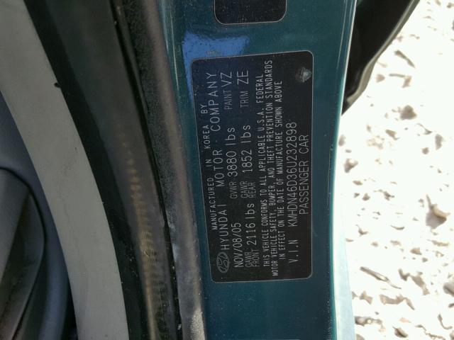 KMHDN46D36U232898 - 2006 HYUNDAI ELANTRA GL GREEN photo 10