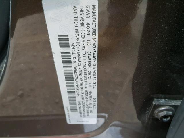 3VW2K7AJ5BM371834 - 2011 VOLKSWAGEN JETTA BASE BROWN photo 10