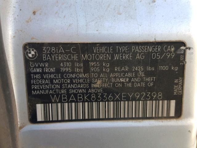 WBABK8336XEY92398 - 1999 BMW 328 IC AUT SILVER photo 10