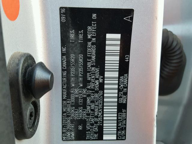 2T2BZMCA1HC055760 - 2017 LEXUS RX 350 SILVER photo 10