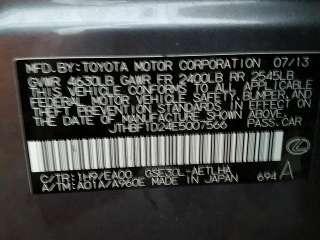 JTHBF1D24E5007566 - 2014 LEXUS IS 250 GRAY photo 10