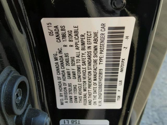 2HGFG3B82FH525819 - 2015 HONDA CIVIC EX 黑色 照片 10