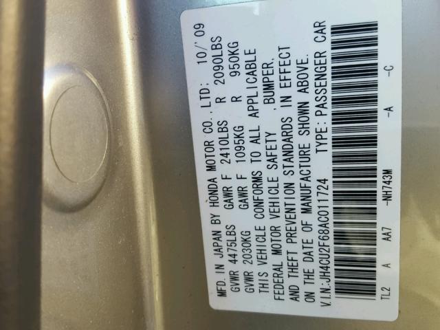 JH4CU2F68AC011724 - 2010 ACURA TSX SILVER photo 10