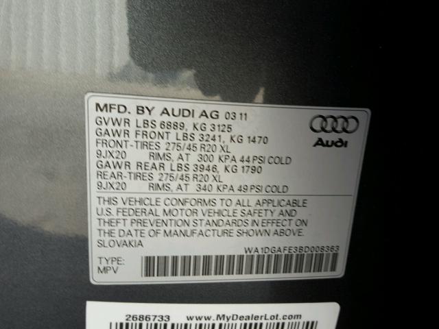 WA1DGAFE3BD008363 - 2011 AUDI Q7 PRESTIG GRAY photo 10