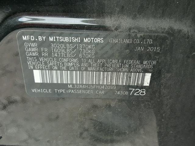 ML32A4HJ5FH042039 - 2015 MITSUBISHI MIRAGE ES BLACK photo 10